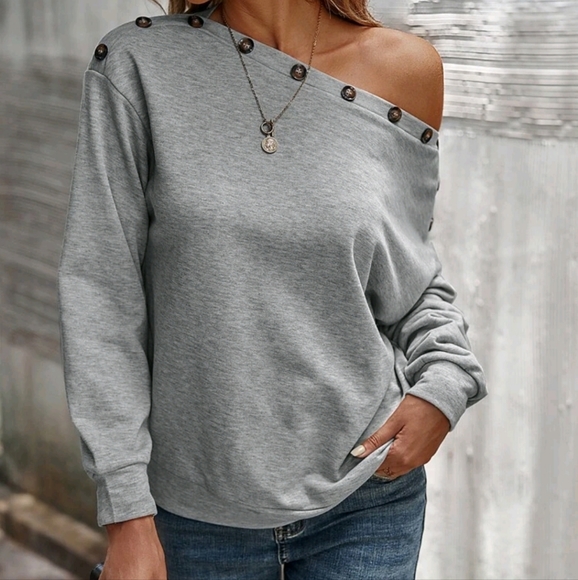 Asymmetrical Neck Sweatshirt - Picture 4 of 6
